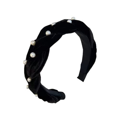 Image of LSHEQYI Pearl Headbands Faux Pearl Velvet Pearl Women Headband Pearl Hair Bands, Black, Pack of 1