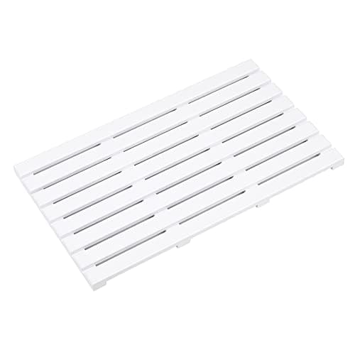 Image of Vencier Bamboo Duckboard Bath Mat | Anti Slip Mat - New Slatted Design | Spa, Bath, Shower Bathroom Decor | (White)