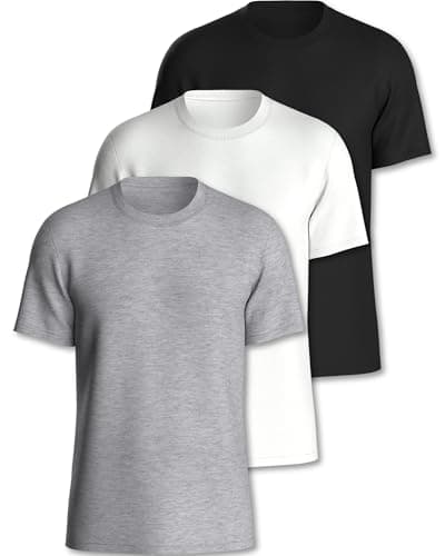 Image of Pierre Calvini Mens T-Shirt - 100% Cotton Premium Weight T Shirts - Regular Fit Short Sleeve Tee - Plain Crew Neck Mens Multipack - 3 Pk - Grey, White & Black - Medium