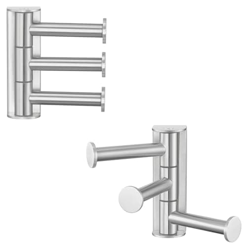 Image of Suyar Swivel Robe Hooks 3 Arms, SUS 304 Stainless Steel Towel Hooks for Bathroom, Shower Coat Robe Hanger Wall Mounted, Brushed Nickel, 2 Pack