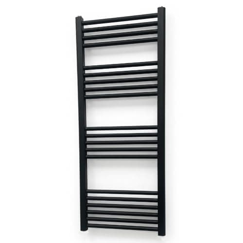 Image of Greened House Milano Black Heated Towel Rail 500mm W x 1200mm H Straight Central Heating Towel Radiator