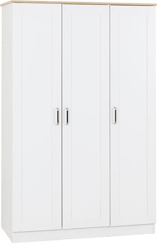 Image of Seconique Portland 3 Door Wardrobe in White/Oak Effect