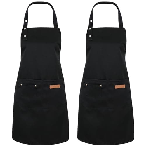 Image of Invalidism 2 Pack Kitchen Apron for Women,Unisex Adjustable Cooking Aprons with Pockets,Canvas Waterproof Apron Chef Bakers Aprons for Home Kitchen Restaurant Coffee House(Bib)