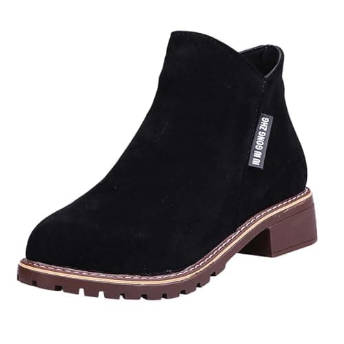 Image of Generic Women's Suede Ankle Boots, Short Boots, Block Heel, Side Zip, Casual, Comfortable Slip-On, Autumn, Winter Fashion Shoes, black, 5 UK