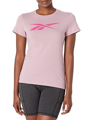 Image of Reebok Women's Te Graphic Tee in Undershirt, Lilac and Pink Vector Logo, XL Plus