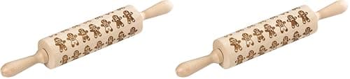 Image of Tala Originals Beechwood Large Revolving Rolling Pin with Engraved Snowflake Patterned Design, 38cm x 6cm,Natural (Pack of 2)