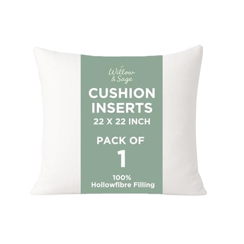 Image of Willow & Sage Cushion Inserts 55cm x 55cm (22"x22") – Hypoallergenic Hollow Fibre Cushion Pads with Polypropylene Covers – White Square Pillow Stuffers for Sofa & Bedroom (Pack of 1)