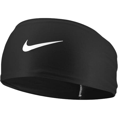 Image of Nike Men's Dri-Fit Fury Classic Wide Headband, Running, Fitness, Training, Sports Hairband, Wide, Sweat-Wicking, Black/White/White, One Size