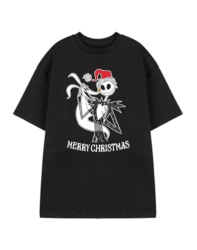 Image of Disney The Nightmare Before Christmas Unisex Kids Black Short Sleeved T-Shirt | Jack Skellington Merry Christmas Graphic Tee | Holiday Greeting Crew Neck Top | Christmas Theme Children's Clothing