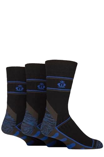 Image of Jeff Banks Durable Work Socks - Recycled Cotton Cushioned in a 3 Pair Multipack Size 7-11 for Work Boots (UK, Numeric, 7, 11, Regular, Regular, Black/Blue)