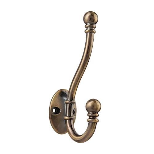 Image of HASWARE 6 PCS Double Prong Robe Hook, Large Dual Coat Hooks with 12 Pieces Screws Wall Mounted Hooks Robe Antique Hooks Hangers Heavy Duty for Home Coats Hat Clothes Hanger Towel Keys (Antique Brass)