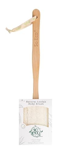 Image of So Eco Natural Loofah Back & Body Brush - Long Wooden Handle for Easy Reach, Natural Loofah Exfoliates & Cleanses for Smooth Radiant Skin, Vegan & Cruelty-Free