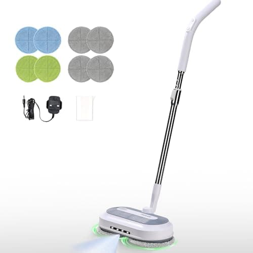 Image of PHIWOS Cordless Rechargeable Hard Floor Cleaner and Polisher, Bundle with 8 Cleaning Buffing Pads, Perfect for Wood, Tile, Laminate and Hard Floors