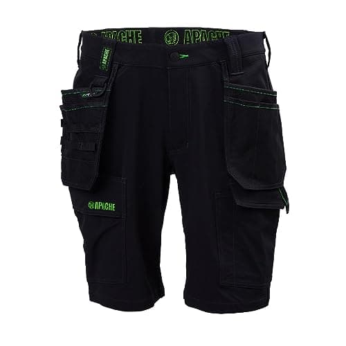 Image of Apache Workwear Men's Site Shorts | Whistler 4 Way Stretch Cargo Short | Black 34 Waist | Lightweight and Elasticated Materials |Comfortable Slim Fit | Multi Pocket Features