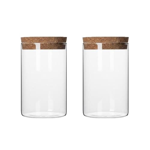 Image of 2 Pcs 300ml Stackable Clear Glass Jar Set High Borosilicate Glass Cylinder Airtight Food Storage Container Canister Jar with Cork Lid Airtight Food Storage Canister Jar for Tea Herbs Coffee