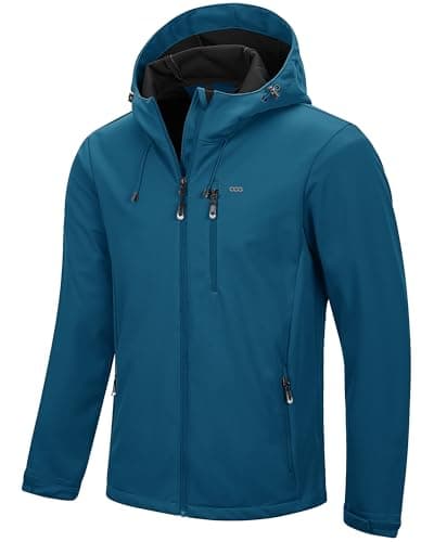 Image of 33,000ft Men's Softshell Jackets Outdoor Windproof Coat Breathable Lightweight Windbreaker Casual Functional Jackets with Hood for Running, Cycling,Ceramic Blue XL