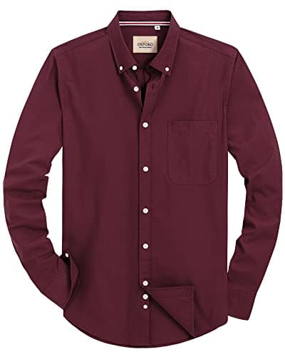 Image of J.VER Mens Shirts Long Sleeve Oxford Button Down Non Iron Business Smart Casual Work Regular Fit Dress Shirts Red L