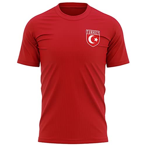 Image of Turkey Football Kit - Mens Turkey Flag Badge T Shirt - Football European Country 2021 2020 Supporters Red White 1923 Tee Him - Turkish Tournament Footy Soccer Top, S, Red