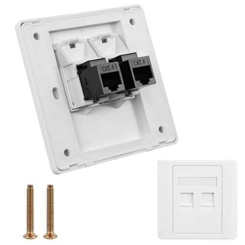 Image of OFFCUP CAT6 Gigabit Network Socket, Double Port RJ45 Wall Sockets, CAT6 Ethernet Faceplate with Keystone Jack Modular for Ethernet Cable Installation, 86x86mm (2 Port)