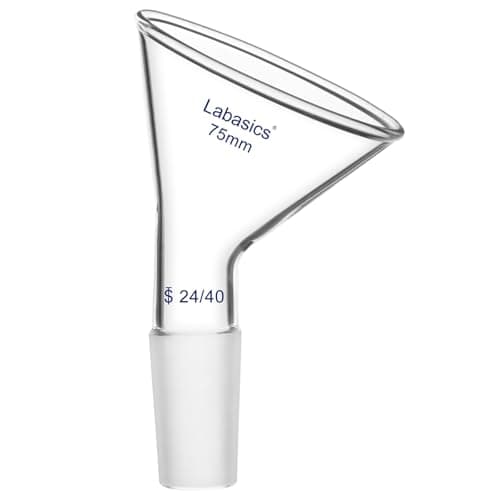 Image of Labasics Glass Oblique Powder Funnel, Short Stem, Top Diameter with 24/40 Inner Joint, Chemical Resistant Filter Funnel for Laboratory Use, 75 mm