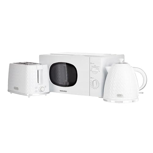 Image of Daewoo White Microwave, Kettle, and Toaster Set: 20L, 2 Slice, 800W, 3000W Jug by Daewoo