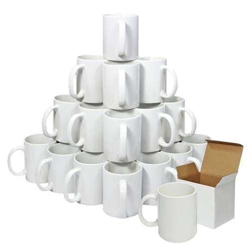 Image of 36 Blank White Coated 11oz Large Handle Sublimation Heat Press Printing Mugs & Gift Boxes Included, AAA Grade