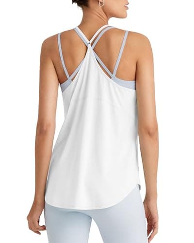 Image of G4Free Workout Tank Tops for Women Lightweight Sleeveless Gym Sport Tops Y-Back Loose Fit Running Athletic Shirts(White,M)