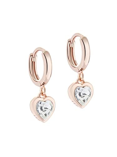 Image of Ted Baker Hanniy Crystal Heart Huggie Hoop Earrings For Women (Rose Gold/Crystal)