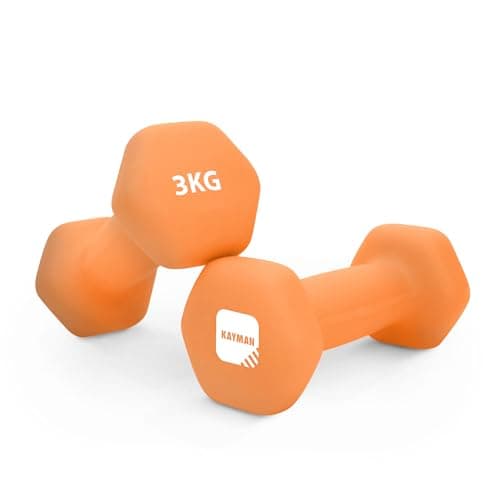 Image of KAYMAN Neoprene Dumbbells with Anti-Slip Grip,Hex Edges,Water-Resistant Surface & Workout Poster-Weight Set for Home, Gym & Fitness (1kg 2kg 3kg 4kg 5kg 6kg 8kg 10kg) (3 Kg)