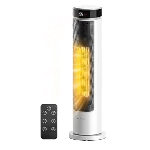 Image of FLANUR 2000W Electric Heaters for Home, 60cm Tower Fan Heater with Programmable Thermostat, 12H Timer & Remote Control, Oscillation and ECO Mode, Space Heaters for Office, White, 1Pack+ 3 Modes