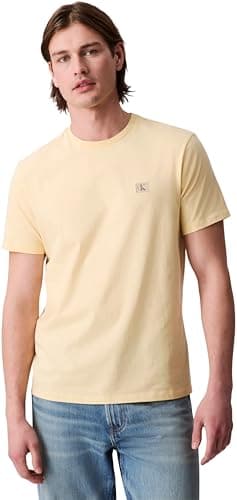 Image of Calvin Klein Men's Short Sleeve Badge Classic Cotton Jersey T-Shirt, Yellow (Sunlight), XXL