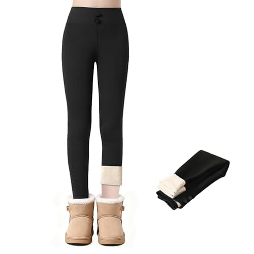 Image of JinBei Girls Fleece Lined Leggings Winter High Waist Thermal Legging Kids Comfortable Soft Thick Warm Trousers with Pockets Stretchy Long Pants Children for Casual Sports Black, 14-16 Years