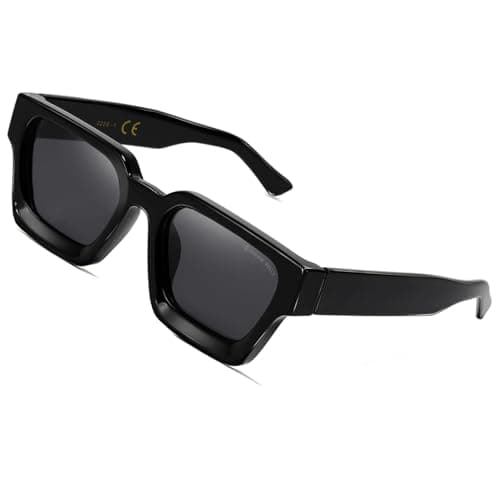 Image of SHEEN KELLY Retro Thick Rectangle Chunky Sunglasses Women Men Trendy Square Black Shades Tortie Frame Fashion 90s Glasses
