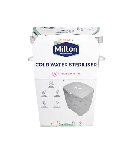 Image of Milton Cold Water Steriliser, Kills 99% of Germs, Sterilises in 15 Minutes, Fits up to 6 Standard Baby Bottles, Used by Healthcare Professionals, White