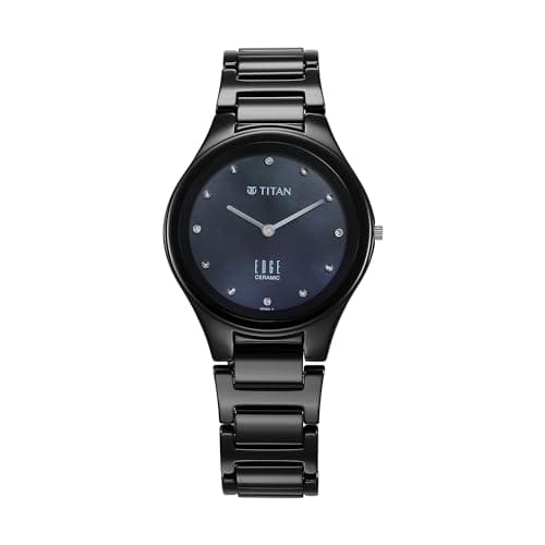 Image of Edge Titan Ceramic Dress with Diamonds Quartz Analog Ceramic Strap Watch for Women, Black, Classic