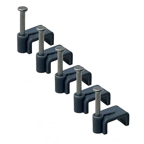 Image of On1shelf® Flat Grey 6.0 mm Cable Clips, Bag of 50, Skirting Wire Nail Clips, Cable Tacks for Ethernet, Electrical Cables, Walls