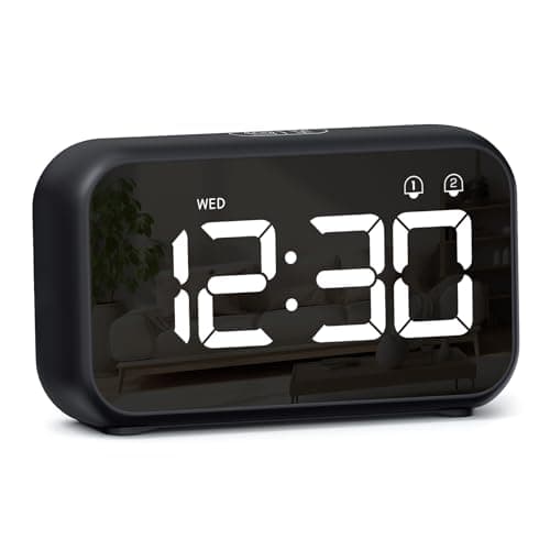 Image of LATEC Alarm Clock, Digital Alarm Clock Bedside with LED Display, 4 Levels Brightness, 8 Volume, 40 Alarm Tones, Snooze, Dual Alarms, Week Display, 12/24H, Power-Off Memory, Bedside Clock Black