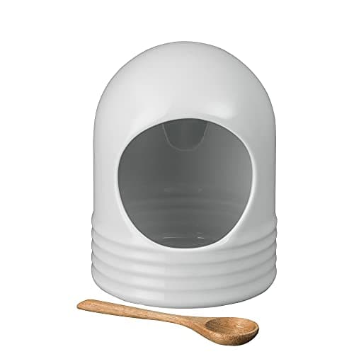 Image of Denby James Martin Cook Salt Pig (12cm x 12cm x 16cm) - Add a Touch of Style to Your Kitchen - Includes Small Wooden Spoon - Porcelain Designed Tableware