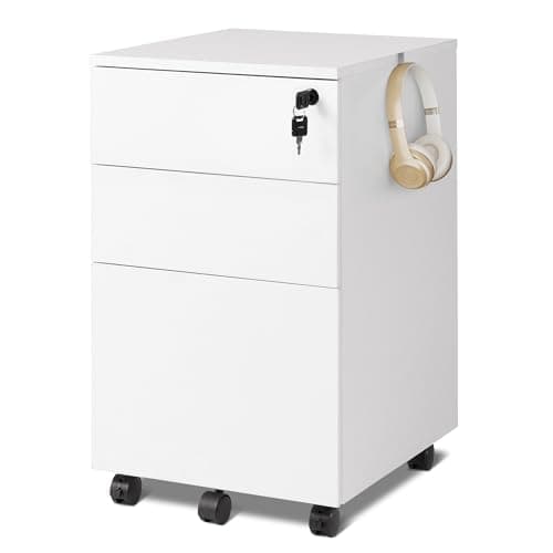 Image of DEVAISE 3 Drawers Filing Cabinet, Lockable File Cabinet Wood Under Desk Drawers with Storage fits Letter/Legal/A4 Size for Home Office, Bright White