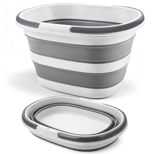 Image of 16L Collapsible Washing Up Bowl with Handles - Space Saving Collapsible Bucket for Cleaning Folding Washing Up Bowl Camping Essentials - Space Saving Foldable Laundry Basket Wash Tub for Camping