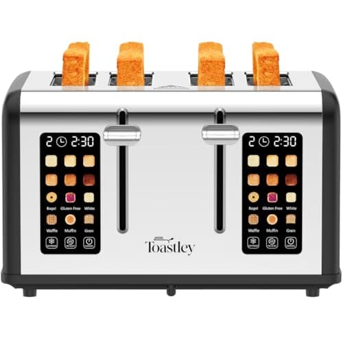 Image of 4-Slice Toaster with Touchscreen Controls, Extra-Wide Slots, Bagel & Defrost Settings, Digital Countdown Timer, Dual Independent Panels, 1760W, Matt Black