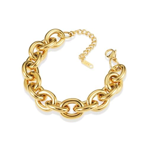 Image of ALEXCARFT Gold Plated Large Chunky Chain Bracelet for Women Adjustable Large Link Chain Gold Bracelets Thick Chunky Link Statement Bracelet for Women Trendy