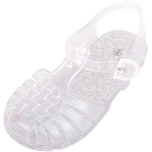 Image of ABSOLUTE FOOTWEAR Kids Glitter Sparkle Buckled Beach Jelly Shoes Sandals, Clear, UK 9
