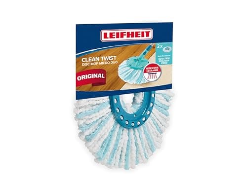 Image of Leifheit Replacement Mop Head Clean Twist Disc Mop x 2 Pack, 2 Fibre System for Effective Cleaning and High Dirt and Water Absorption, Set of 2 heads