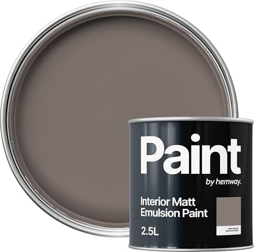 Image of Hemway Mushroom Brown Paint 2.5 L, Indoor Matt Finish, One Coat, Wall Paint, Acrylic & Water-Based Emulsion, Quick Dry & High Coverage for the Kitchen, Bathroom & Bedroom Walls & Ceiling