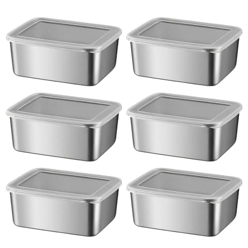 Image of Valicaer Food Storage Containers,6Pcs 650Ml Stainless Steel Food Containers With Lids Snack Containers Meal Prep Food Container with Lids Leakproof Bacon Storage Box for Fridge for Salad Lunch