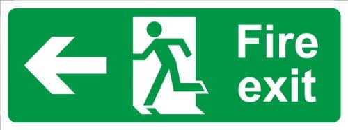 Image of Castle SS011SA Fire Exit Arrow Left Sign Self Adhesive Vinyl 400 x 150mm