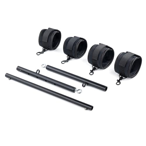 Image of Heavy Duty Stainless Steel Expandable Black Spreader Bar with 4pcs Furry PU Black Adjustable Straps, Sports Aid Training Fitness