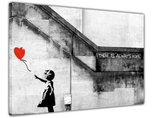 Image of Pastello Banksy There is Always Hope, Canvas Wall Art, Wall Art Picture Print for Living Room and Bedroom (41cm x 31cm / 16x12inch)