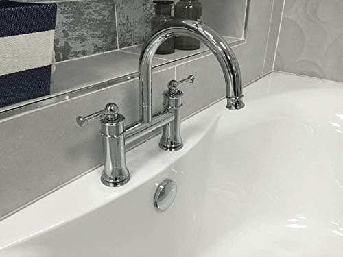 Image of Spoutford Bathroom Traditional Crane Long Spout Bath Filler Mixer Tap Solid Brass Chrome Plated